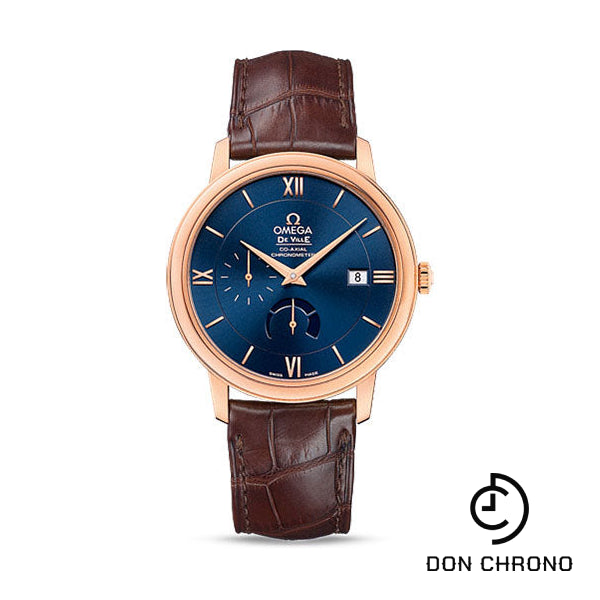 Omega De Ville Prestige Power Reserver Co-Axial Watch - 39.5 mm Red Gold Case - Blue Dial - Brown Leather Strap - 424.53.40.21.03.002