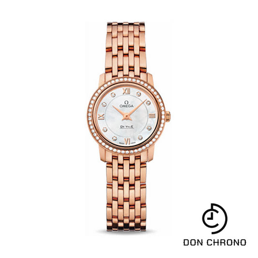 Omega De Ville Prestige Quartz Watch - 24.4 mm Red Gold Case - Diamond Bezel - Mother-Of-Pearl Diamond Dial - 424.55.24.60.55.002