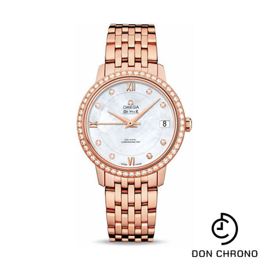 Omega De Ville Prestige Co-Axial Watch - 32.7 mm Red Gold Case - Diamond Bezel - Mother-Of-Pearl Diamond Dial - 424.55.33.20.55.002