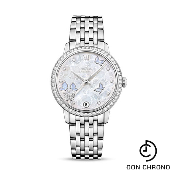 Omega De Ville Prestige Co-Axial Watch - 36.8 mm White Gold Case - Diamond Bezel - Mother-Of-Pearl Diamond Dial - 424.55.33.20.55.003