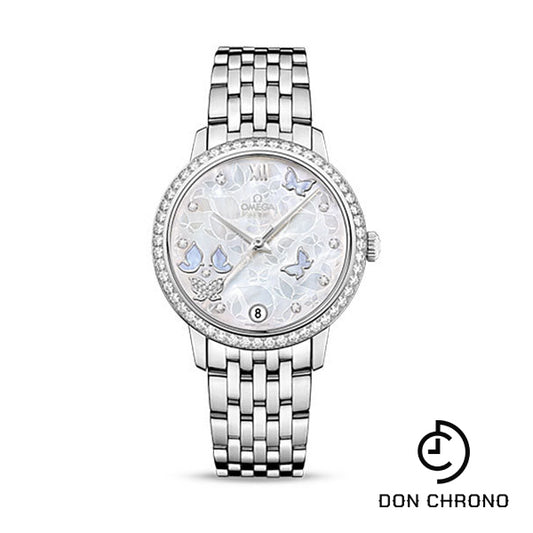 Omega De Ville Prestige Co-Axial Watch - 36.8 mm White Gold Case - Diamond Bezel - Mother-Of-Pearl Diamond Dial - 424.55.33.20.55.003