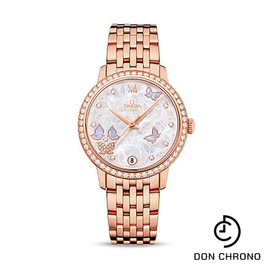 Omega De Ville Prestige Co-Axial Watch - 36.8 mm Red Gold Case - Diamond Bezel - Mother-Of-Pearl Diamond Dial - 424.55.33.20.55.004