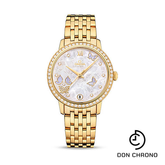 Omega De Ville Prestige Co-Axial Watch - 36.8 mm Yellow Gold Case - Diamond Bezel - Mother-Of-Pearl Diamond Dial - 424.55.33.20.55.005