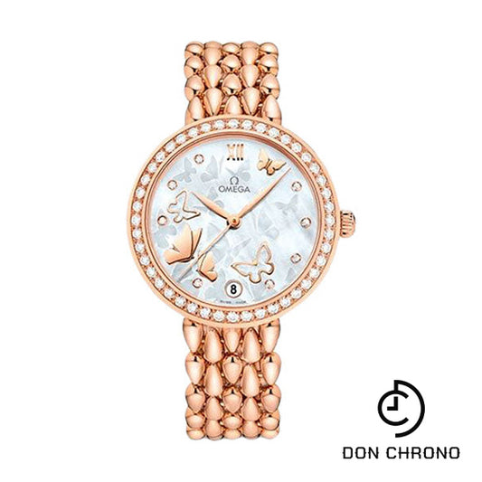 Omega De Ville Prestige Co-Axial Dewdrop Watch - 32.7 mm Red Gold Case - Delicate Diamond-Set Bezel - Ornate Dial - 424.55.33.20.55.006