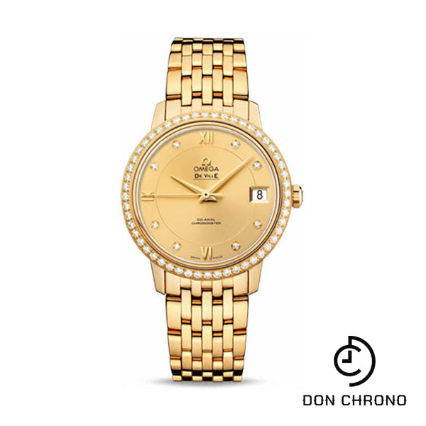 Omega De Ville Prestige Co-Axial Watch - 32.7 mm Yellow Gold Case - Diamond Bezel - Champagne Diamond Dial - 424.55.33.20.58.001