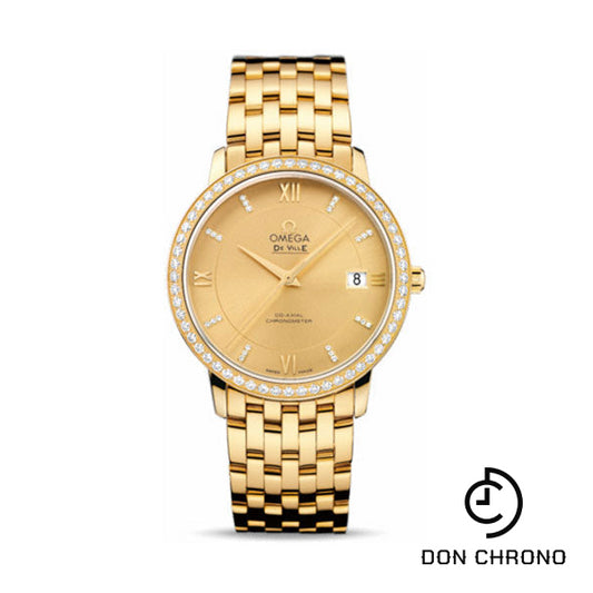 Omega De Ville Prestige Co-Axial Watch - 36.8 mm Yellow Gold Case - Diamond Bezel - Champagne Diamond Dial - 424.55.37.20.58.001