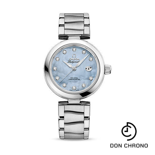 Omega De Ville Ladymatic Omega Co-Axial Watch - 34 mm Steel Case - Blue Diamond Dial - 425.30.34.20.57.003