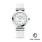 Omega De Ville Ladymatic Omega Co-Axial Watch - 34 mm Steel Case - White Diamond Dial - White Leather Strap - 425.32.34.20.55.002