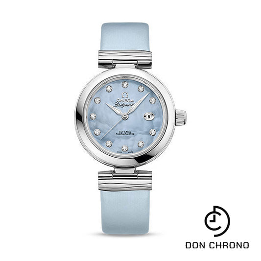 Omega De Ville Ladymatic Omega Co-Axial Watch - 34 mm Steel Case - Blue Diamond Dial - Blue Leather Strap - 425.32.34.20.57.003