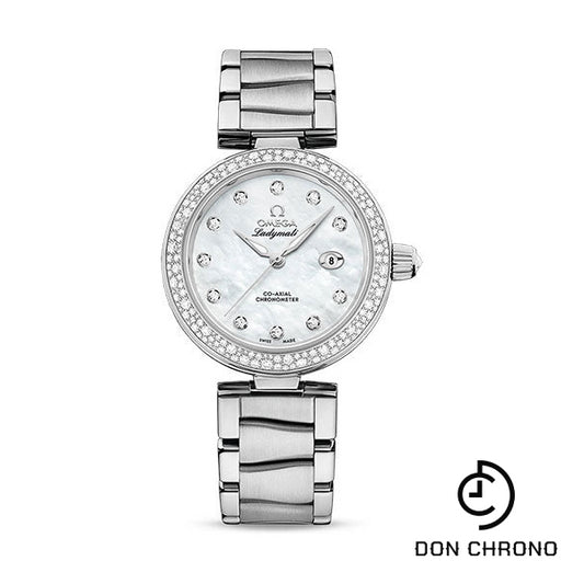 Omega De Ville Ladymatic Omega Co-Axial Watch - 34 mm Steel Case - White Diamond Dial - 425.35.34.20.55.002