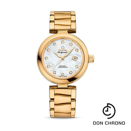Omega De Ville Ladymatic Omega Co-Axial Watch - 34 mm Yellow Gold Case - White Diamond Dial - 425.60.34.20.55.003