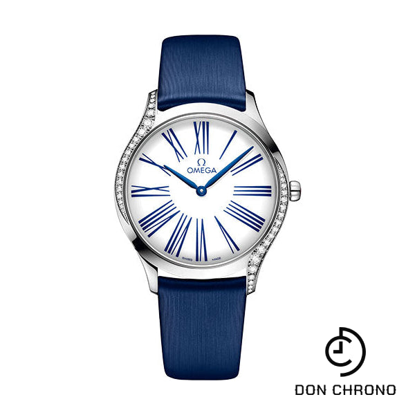 Omega De Ville Tresor Quartz Watch - 36 mm Steel Case - White Dial - Blue Fabric Strap - 428.17.36.60.04.001