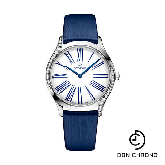 Omega De Ville Tresor Quartz Watch - 36 mm Steel Case - White Dial - Blue Fabric Strap - 428.17.36.60.04.001