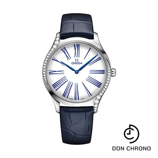 Omega De Ville Tresor Quartz Watch - 39 mm Steel Case - White Dial - Blue Leather Strap - 428.18.39.60.04.001