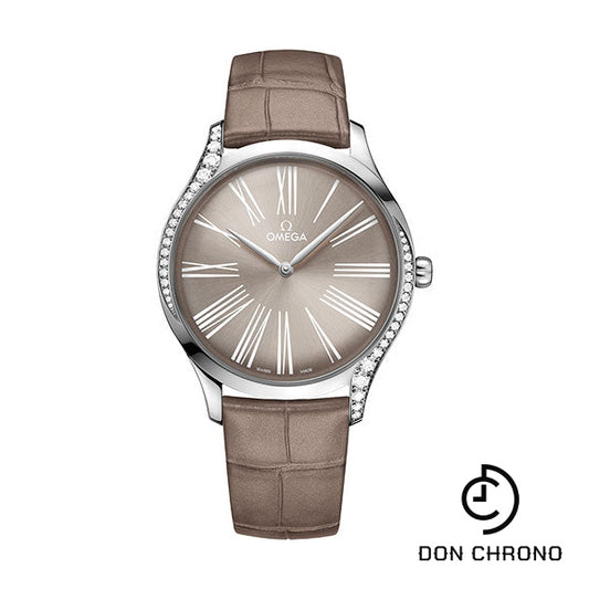 Omega De Ville Tresor Quartz Watch - 39 mm Steel Case - Taupe-Brown Dial - Taupe-Brown Leather Strap - 428.18.39.60.13.001