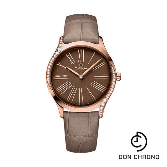 Omega De Ville Tresor Quartz Watch - 36 mm Sedna Gold Case - Taupe-Brown Dial - Taupe-Brown Leather Strap - 428.58.36.60.13.001