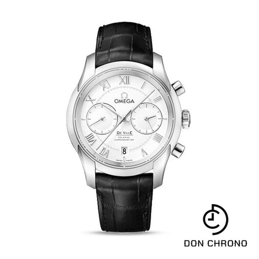 Omega De Ville Co-Axial Chronograph Watch - 42 mm Steel Case - Silver Dial - Black Leather Strap - 431.13.42.51.02.001