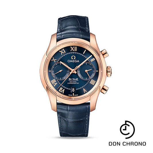Omega De Ville Co-Axial Chronograph Watch - 42 mm Red Gold Case - Blue Dial - Blue Leather Strap - 431.53.42.51.03.001