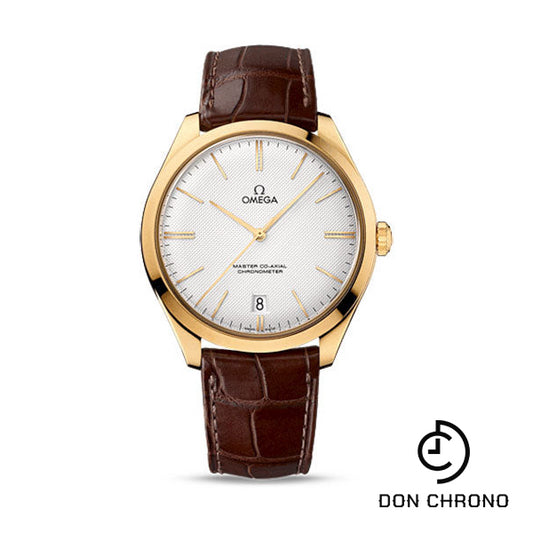 Omega De Ville Tresor Omega Master Co-Axial Watch - 40 mm Yellow Gold Case - Silvery Dial - Brown Leather Strap - 432.53.40.21.02.001