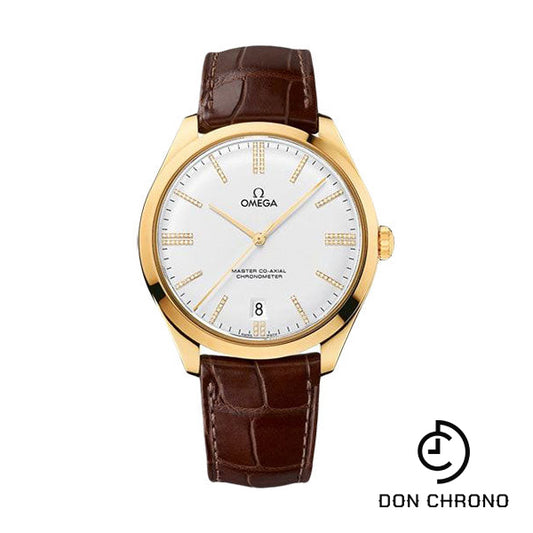 Omega De Ville Tresor Master Co-Axial Watch - 40 mm Yellow Gold Case - Domed -Silver Dial - Brown Leather Strap - 432.53.40.21.52.003