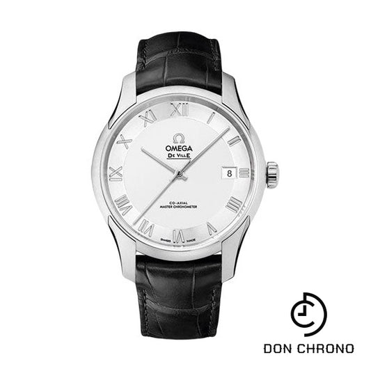 Omega De Ville Hour Vision Co-Axial Master Chronometer Watch - 41 mm Steel Case - Two-Zone -Silver Dial - Black Leather Strap - 433.13.41.21.02.001
