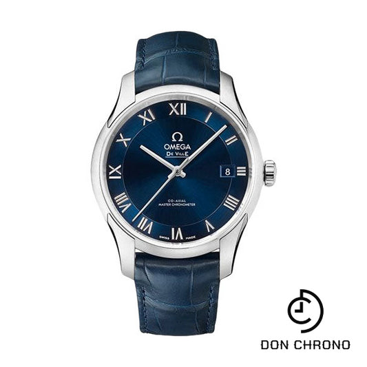 Omega De Ville Hour Vision Co-Axial Master Chronometer Watch - 41 mm Steel Case - Two-Zone Blue Dial - Blue Leather Strap - 433.13.41.21.03.001
