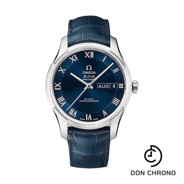 Omega De Ville Hour Vision Co-Axial Master Chronometer Annual Calendar Watch - 41 mm Steel Case - Two-Zone Blue Dial - Blue Leather Strap - 433.13.41.22.03.001