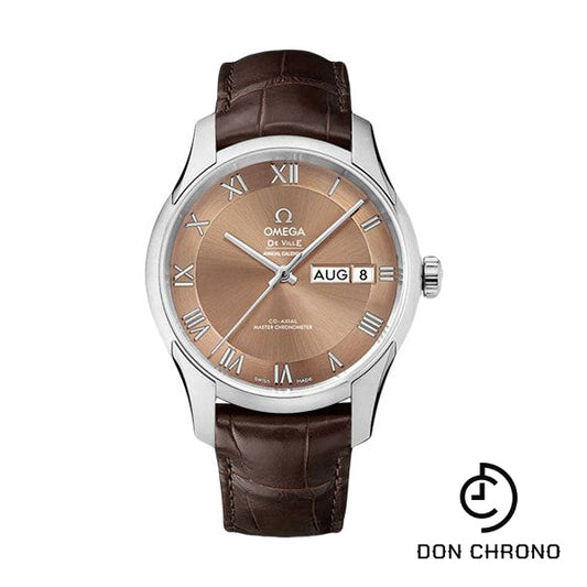 Omega De Ville Hour Vision Co-Axial Master Chronometer Annual Calendar Watch - 41 mm Steel Case - Two-Zone Bronze Dial - Brown Leather Strap - 433.13.41.22.10.001