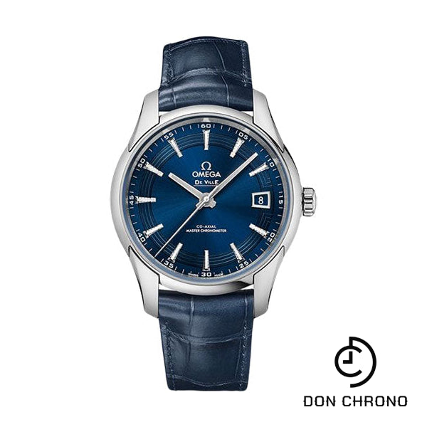 Omega De Ville Hour Vision Co-Axial Master Chronometer Watch - 41 mm Steel Case - Blue Dial - Unique Leather Strap - 433.33.41.21.03.001