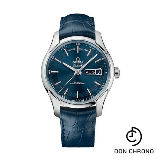 Omega De Ville Hour Vision Co-Axial Master Chronometer Annual Calendar Watch - 41 mm Steel Case - Blue Dial - Unique Leather Strap - 433.33.41.22.03.001