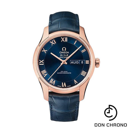 Omega De Ville Hour Vision Co-Axial Master Chronometer Annual Calendar Watch - 41 mm Sedna Gold Case - Two-Zone Blue Dial - Blue Leather Strap - 433.53.41.22.03.001
