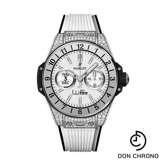 Hublot Big Bang e Titanium White Diamonds Watch - 42 mm - Digital Hublot Dial - Black and White Rubber Strap-440.NX.1101.RW.1704