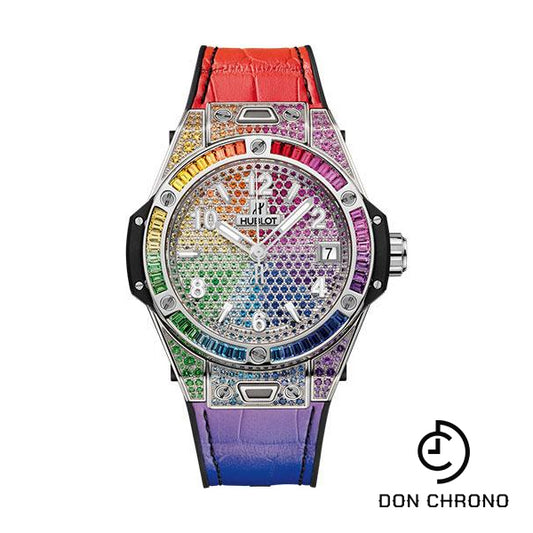 Hublot Big Bang One Click Steel Rainbow Watch - 39 mm - White Dial - Black Rubber and Multicolored Leather Strap-465.SX.9910.LR.0999