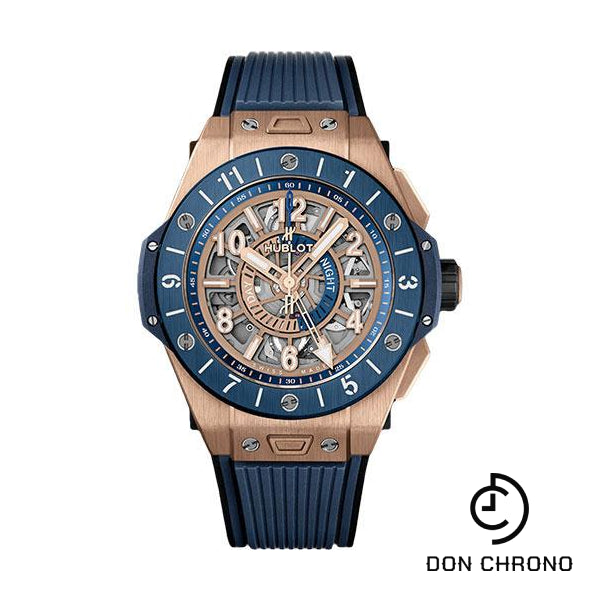 Hublot Big Bang Unico Gmt King Gold Blue Ceramic Watch - 45 mm - Blue And Gold-Plated Skeleton Dial-471.OL.7128.RX