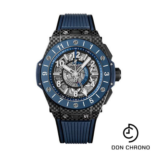 Hublot Big Bang Unico Gmt Carbon Blue Ceramic Watch - 45 mm - Blue And Black Skeleton Dial-471.QL.7127.RX