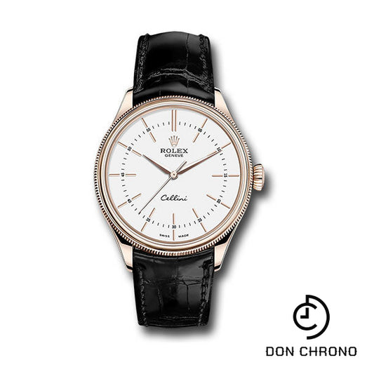 Rolex Cellini Time Watch - Everose - White Dial - Black Leather Strap - 50505 wbk