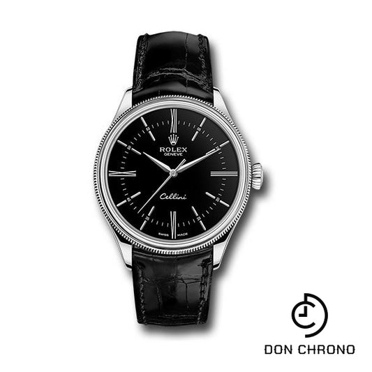 Rolex Cellini Time Watch - White Gold - Black Dial - Black Leather Strap - 50509 bkbk