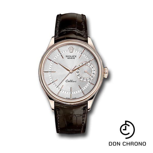 Rolex Cellini Date Watch - Everose Gold - Silver Dial - Brown Leather Strap - 50515 sbr