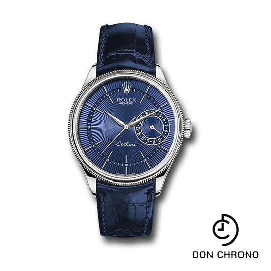 Rolex Cellini Date Watch - White Gold - Blue Dial - Blue Leather Strap - 50519 blbl
