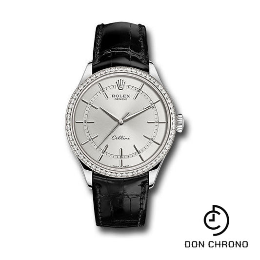 Rolex Cellini Time Watch - White Gold - Rhodium Dial - Black Leather Strap - 50709RBR rhbk