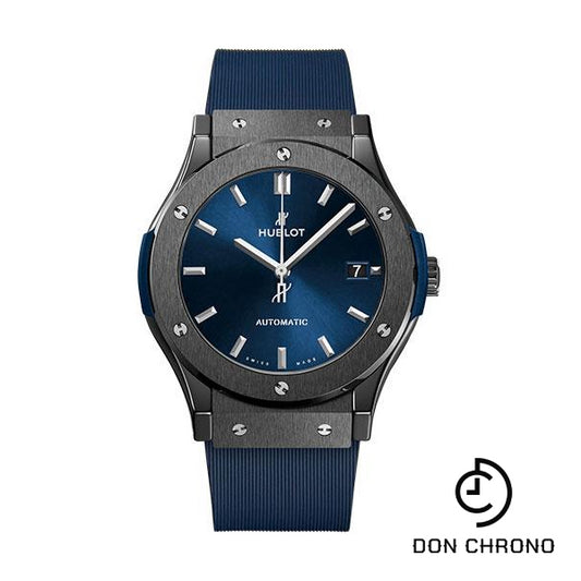 Hublot Classic Fusion Ceramic Blue Watch - 45 mm - Blue Dial - Blue Lined Rubber Strap-511.CM.7170.RX