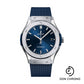 Hublot Classic Fusion Titanium Blue Watch - 45 mm - Blue Dial - Blue Lined Rubber Strap-511.NX.7170.RX