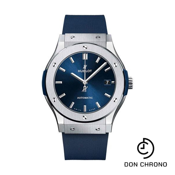 Hublot Classic Fusion Titanium Blue Watch - 45 mm - Blue Dial - Blue Lined Rubber Strap-511.NX.7170.RX