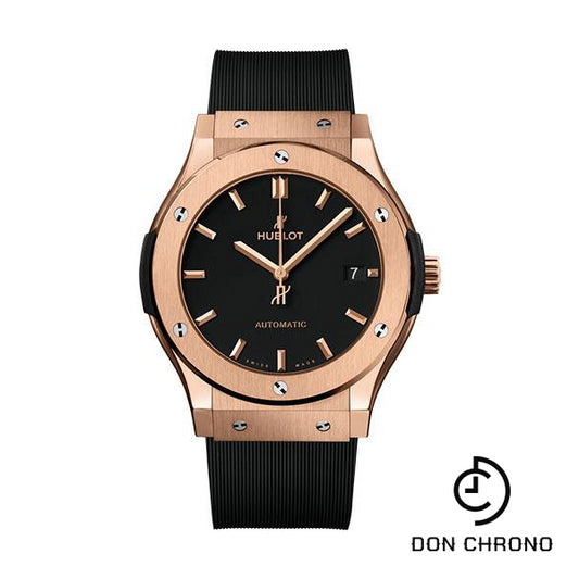 Hublot Classic Fusion King Gold Watch - 45 mm - Black Dial - Black Lined Rubber Strap-511.OX.1181.RX