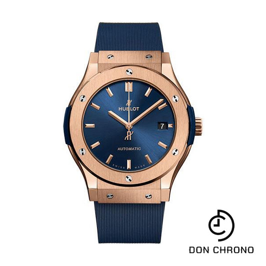 Hublot Classic Fusion King Gold Blue Watch - 45 mm - Blue Dial - Blue Lined Rubber Strap-511.OX.7180.RX