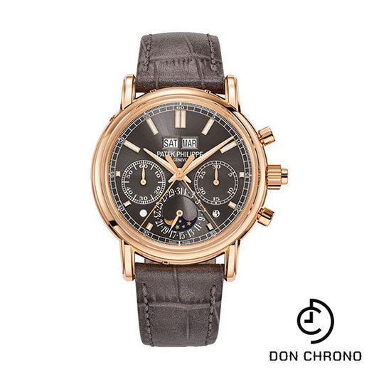 Patek Philippe Grand Complications Split Seconds Chronograph Pertetual Calendar Watch - 40.2mm Rose Gold Case - Grey Dial - Grey Strap - 5204R-011