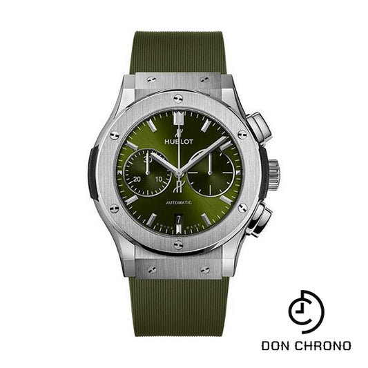 Hublot Classic Fusion Chronograph Titanium Green Watch - 45 mm - Green Dial - Green Lined Rubber Strap-521.NX.8970.RX