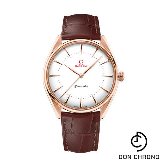 Omega Specialities Olympic Official Timekeeper Watch - 39.5 mm Sedna Gold Case - Eggshell White Enamel Dial - Leather Strap - 522.53.40.20.04.003