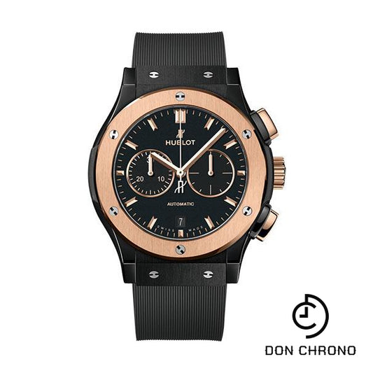 Hublot Classic Fusion Chronograph Ceramic King Gold Watch - 42 mm - Black Dial - Black Lined Rubber Strap-541.CO.1181.RX