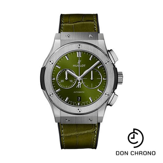 Hublot Classic Fusion Chronograph Titanium Green Watch - 42 mm - Green Dial - Black Rubber and Green Leather Strap-541.NX.8970.LR